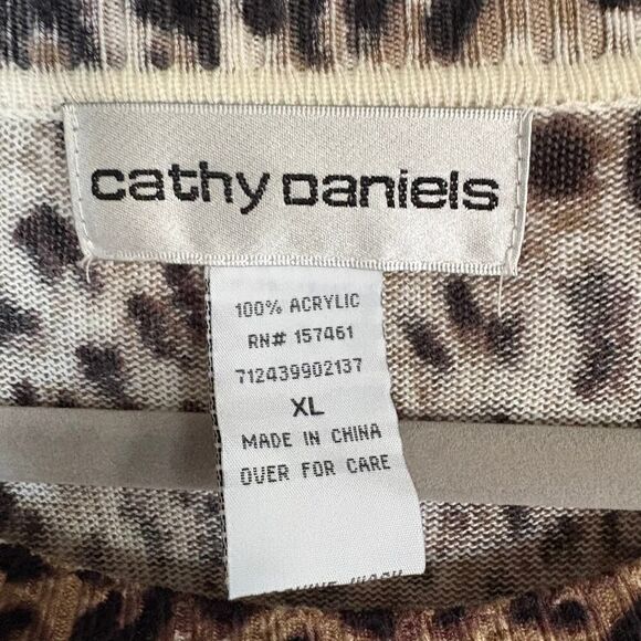 Cathy Daniels Leopard Print Sequin Lightweight Sweater Brown Black XL - Picture 3 of 11